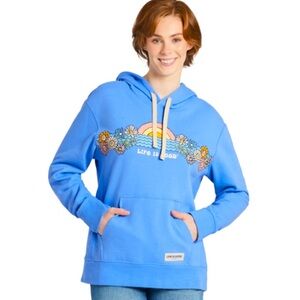 Life Is Good Simply True Hoody Sunrise Water Scene CORNFLOWER Blue.  NWT M.